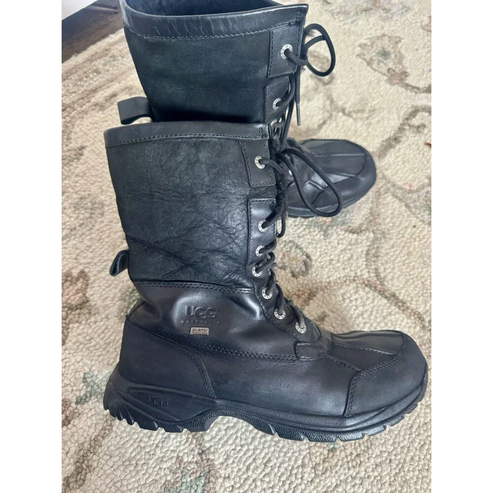 UGG Butte Sheepskin Vibran Lace Up Boots Winter Mens Size10 Black Leather Chukka - Picture 3 of 12